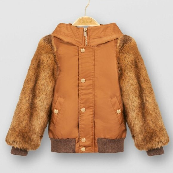 Chloe Girls' Faux Fur-Sleeve Bomber Jacket Little Girls Coat - Picture 3 of 6
